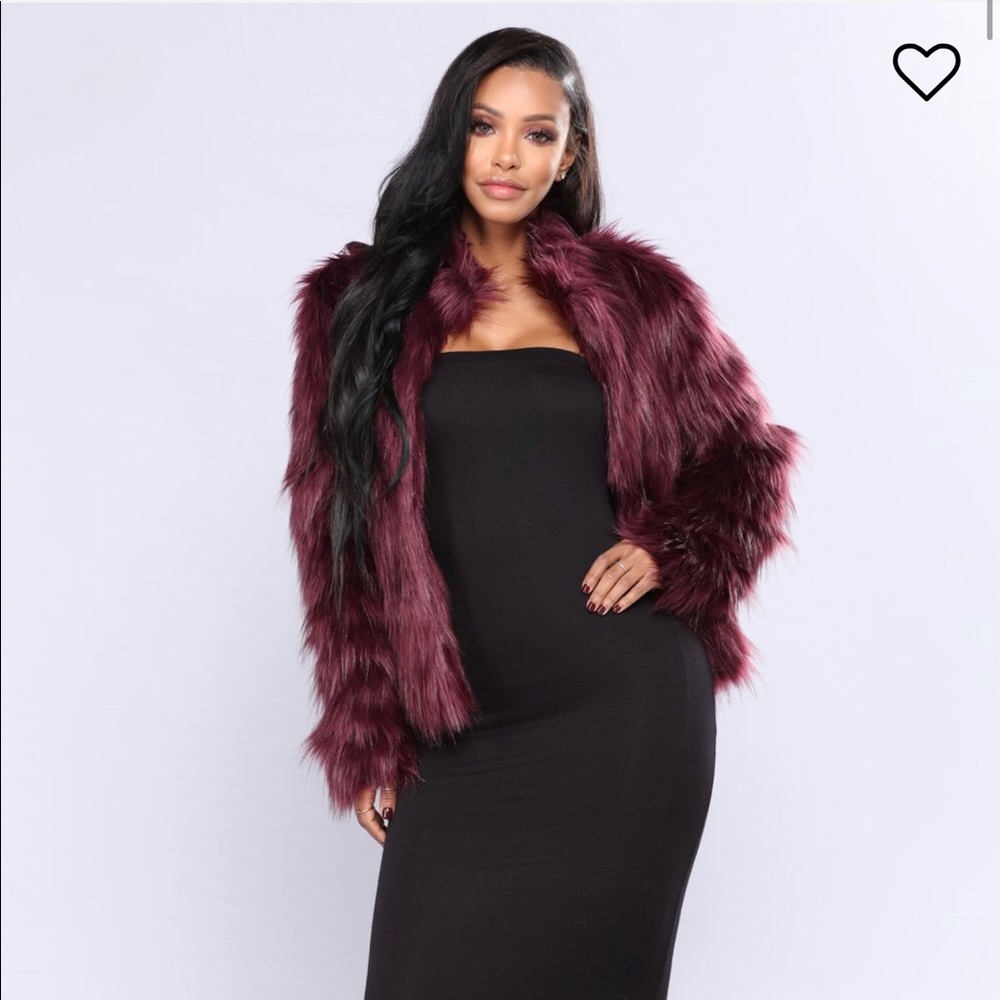 Burgundy fur coat